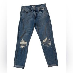Good American Good Girlfriend Midwash‎  Distressed Cropped Jeans Size 4/25